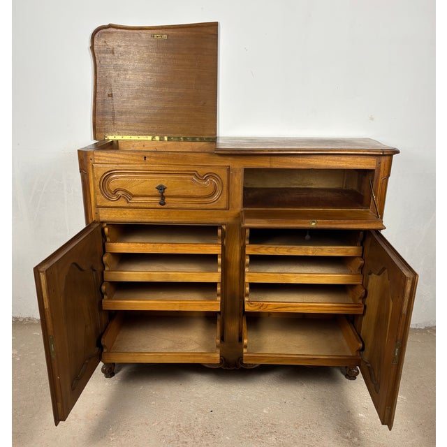 Wood French Provincial Oak Server Cabinet With Sliding Shelves, Early 20th Century For Sale - Image 7 of 15