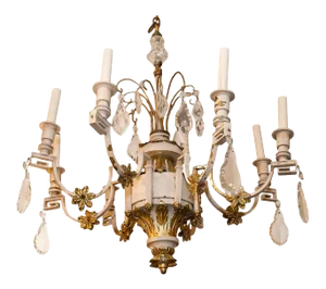 A Rustic Painted Metal and Gilt 8 Arm Chandelier