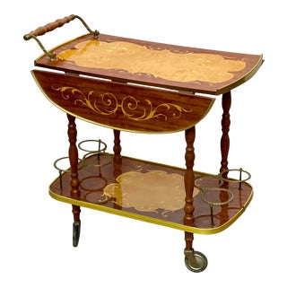Vintage Mid-Century Sorrento Italian Marquetry Cocktail / Bar Cart For Sale