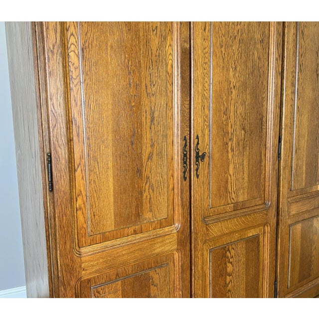 Vintage French Carved Oak 4-Door Armoire For Sale - Image 4 of 9