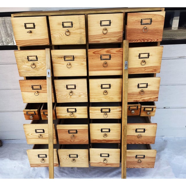 26-Drawer Card Catalog Cabinet in Wood, 1950s For Sale - Image 18 of 18