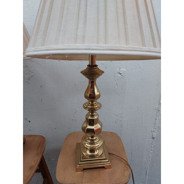 Mid 20th Century Vintage Berman Solid Brass Lamps With Shades a Pair