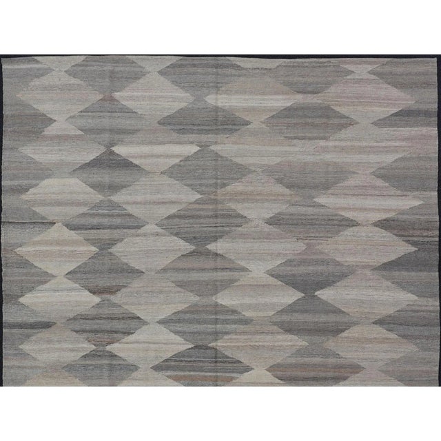 Grey, Lt Green Hand Woven Flat-Weave Kilim Rug by Keivan Woven Arts 8'10 X 12'0 For Sale - Image 9 of 13