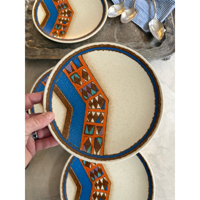 Mikasa 1970s Mikasa Indian Feast Teepee Salad Plates 7.5 Inch Stoneware Japan - Set of 4 For Sale - Image 4 of 11