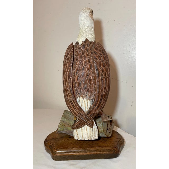 Vintage Hand Carved Wood Folk Art Bald Eagle Bird With Fish Sculpture Statue For Sale - Image 13 of 17