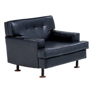 Vintage Club Chair in Black Leather by Marco Zanuso for Arflex For Sale
