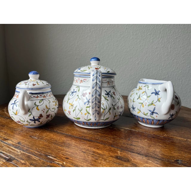 Vintage Lis Ceramica Brasil Handpainted Floral Design Tea Set- 3 Pieces For Sale - Image 4 of 12