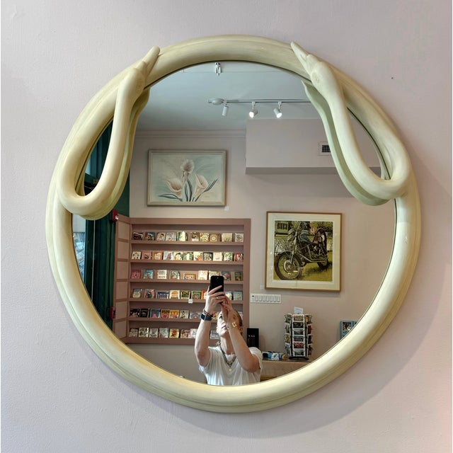 Glass Vintage Circular Cream Swan Mirror For Sale - Image 7 of 8