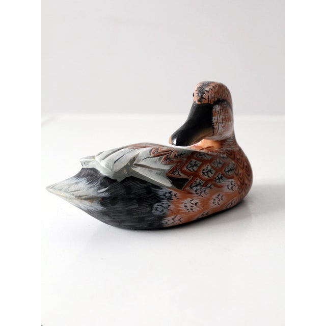 Brown Vintage Hand Painted Carved Wood Duck For Sale - Image 8 of 11