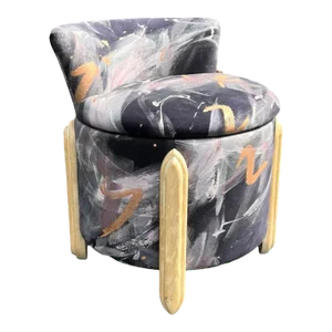 1970’s Jay Spectre Style Swivel Upholstered Ottoman With Backrest