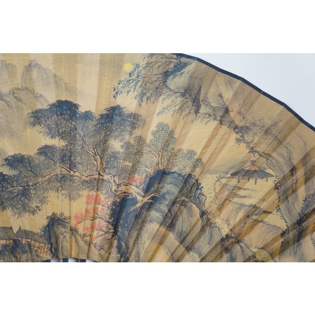 Mid 20th Century Chinese Calligraphy Mountain Village Landscape Folding Fan For Sale - Image 9 of 18