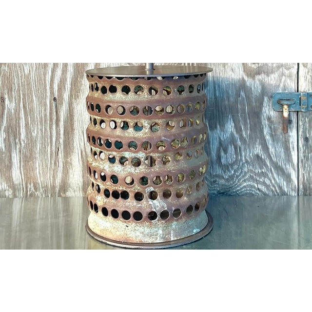 Vintage Boho Punch Cut Cylinder Lamp For Sale - Image 12 of 13