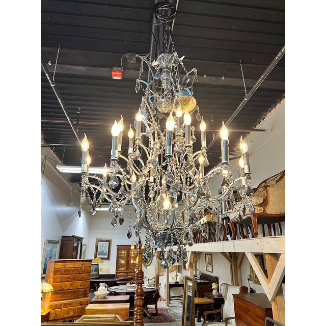 Large Vintage Smoke Crystal 24 Light Chandelier For Sale In Boston - Image 6 of 9