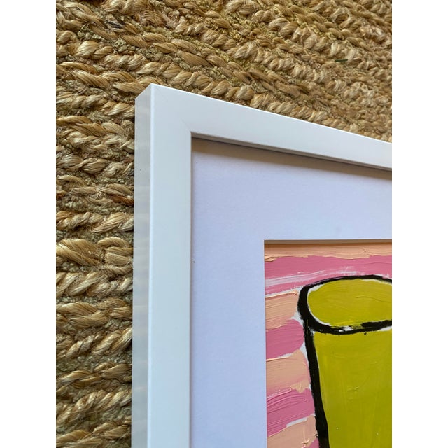 Abstract Sarah Trundle, Contemporary Abstract Framed Painting, "Green Mug on Stripes" For Sale - Image 3 of 3