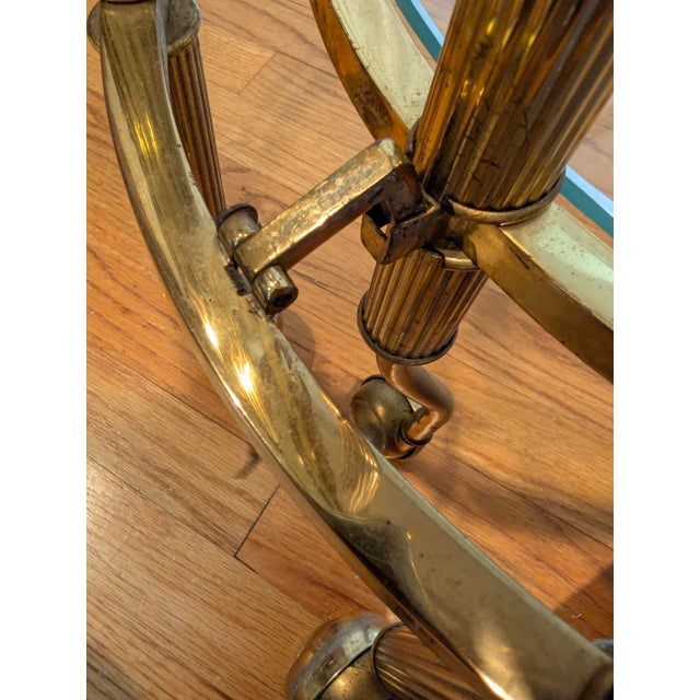 Double Sided 3 Tiered Vintage Rolling Brass/Glass Bar Cart, a Hollywood Regency Classic With Swivel Top and Secure Lock For Sale - Image 16 of 16