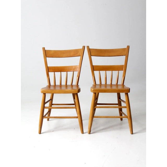 Early 20th Century Antique Plank Seat Chairs Pair For Sale - Image 5 of 10
