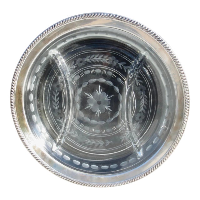 Wallace Sterling Rimmed Cut Glass Serving Dish For Sale