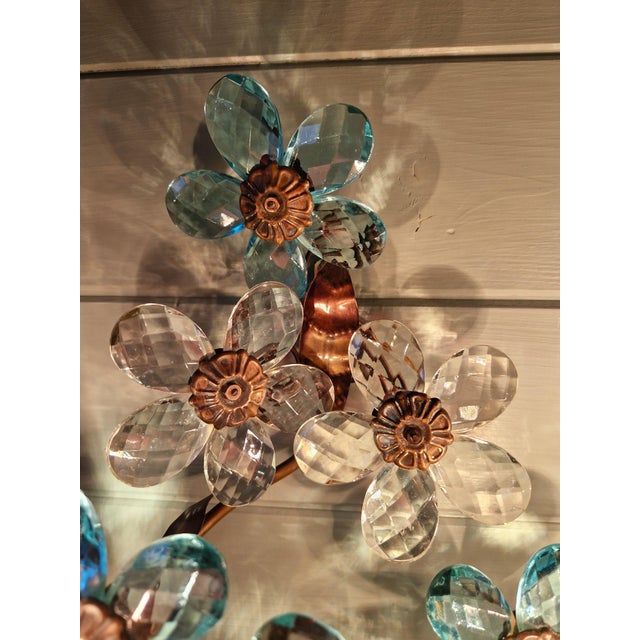 Metal Murano Crystal Floral Wall Sconces, 1950s, Set of 2 For Sale - Image 7 of 15