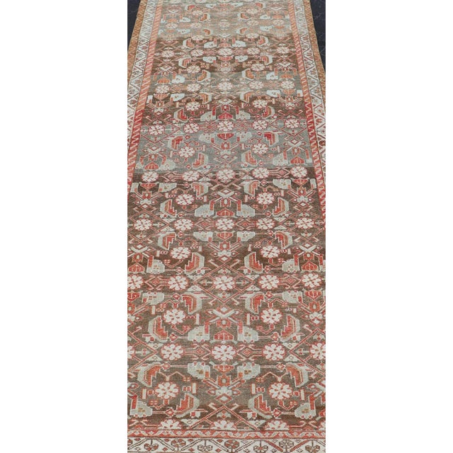 Antique Persian Malayer With Sub-Geometric Floral Design in Reds & Earthy Tones 3'5 X 9'2 For Sale In Atlanta - Image 6 of 12