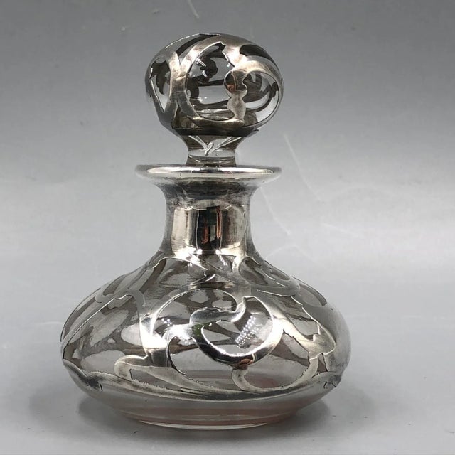 Antique Art Nouveau Glass Bottle with Sterling Silver Overlay, USA, 1900s For Sale - Image 10 of 11