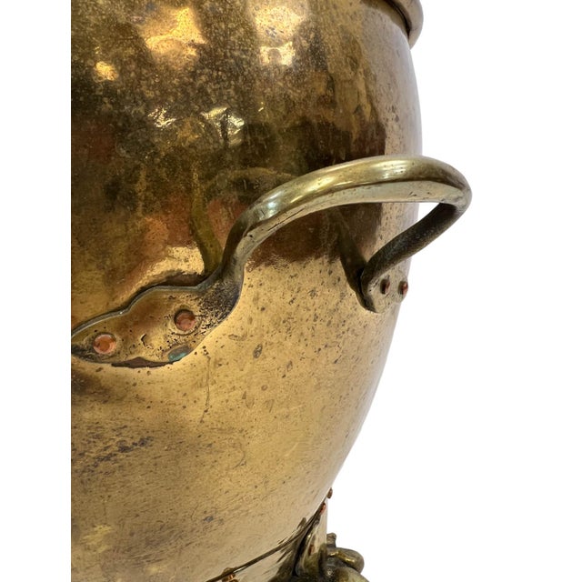 Metal Antique 19th Century Hammered Brass Jardinière / Log Holder With Claw Feet For Sale - Image 7 of 12