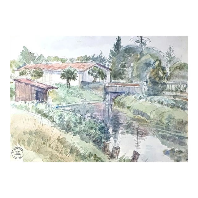 Landscape - Original Watercolor by S. Goldberg - Mid 20th Century Mid 20th Century For Sale