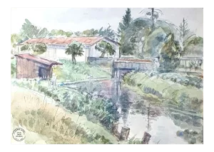Landscape - Original Watercolor by S. Goldberg - Mid 20th Century Mid 20th Century