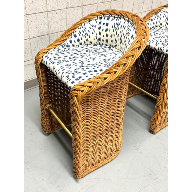 1980s Braided Rattan Les Touches Counter Stools For Sale - Image 5 of 9