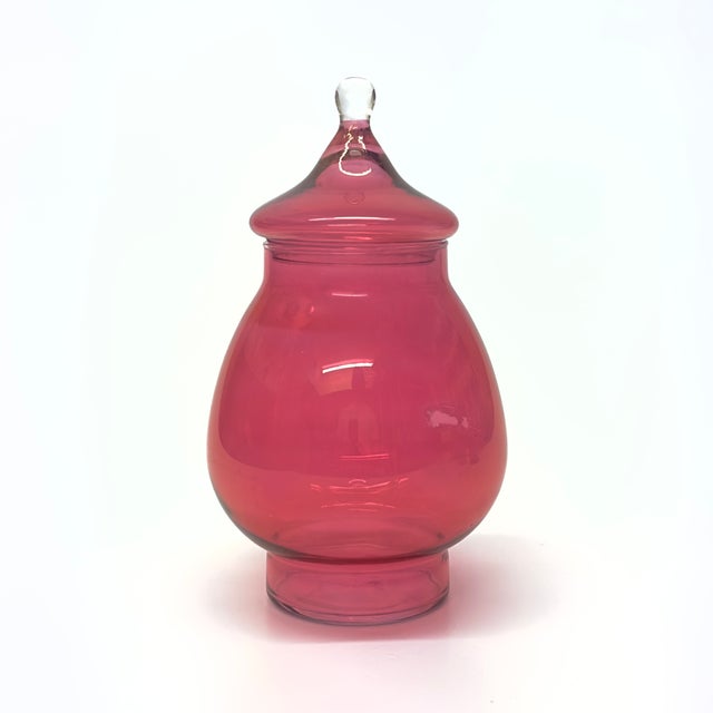 Mid-Century Modern Cranberry Lidded Glass Storage Container Curation - Group of 3 For Sale - Image 3 of 12