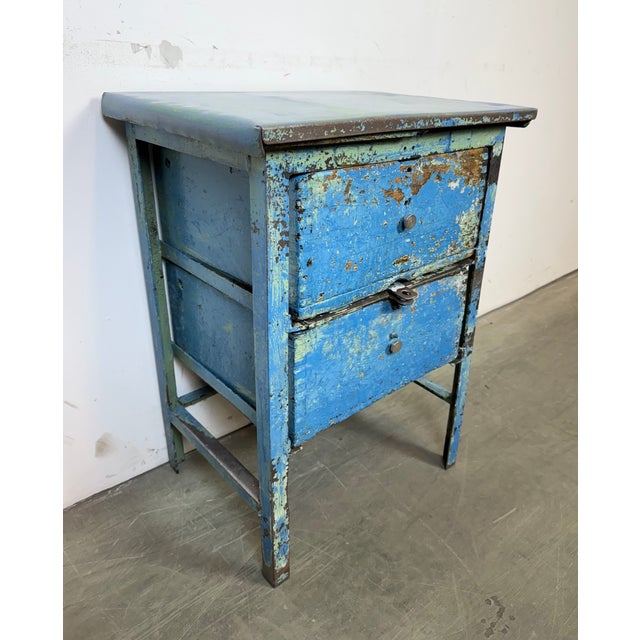 Wood Industrial Blue Iron Chest of Drawers, 1950s For Sale - Image 7 of 18
