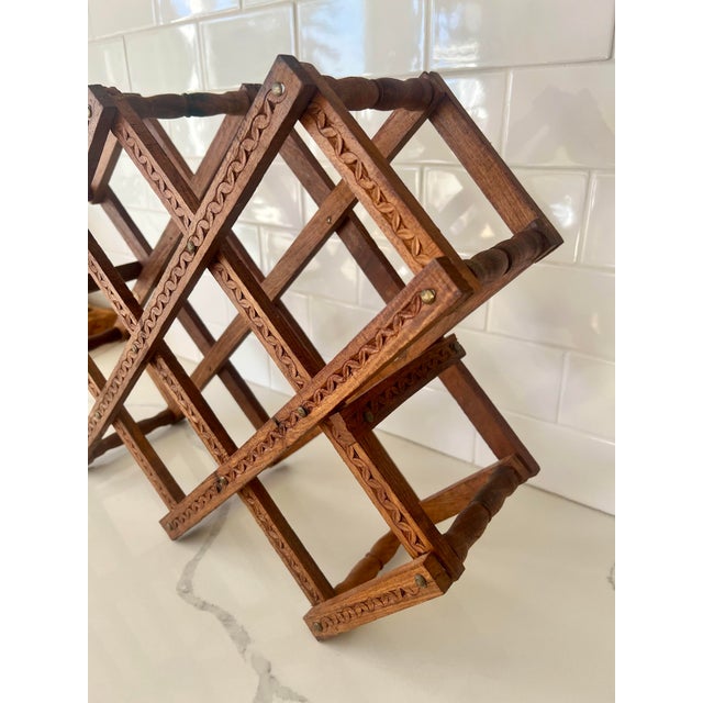 Vintage Hand Carved Folding Wood Wine Rack For Sale - Image 4 of 6