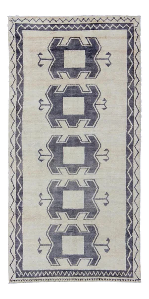 Deep Purple Blue and Cream Midcentury Turkish Tulu Rug With Tribal Design