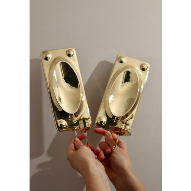 Mid-Century Modern Swedish Rectangular Brass Sconces, Set of 2 For Sale - Image 9 of 10