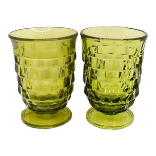 Faceted Green Glass Juice Cups - Set of 2 For Sale