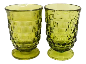 Faceted Green Glass Juice Cups - Set of 2