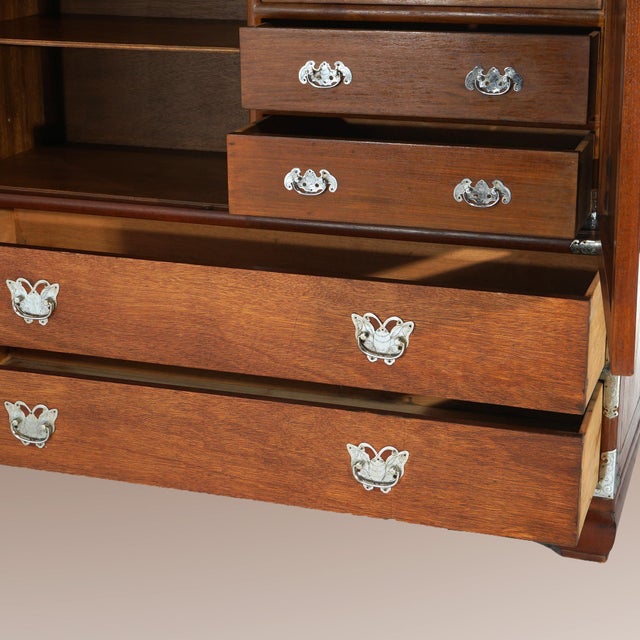 Japanese Mahogany Wedding Cabinet With Embossed & Butterfly Hardware Circa 1930 For Sale - Image 4 of 12