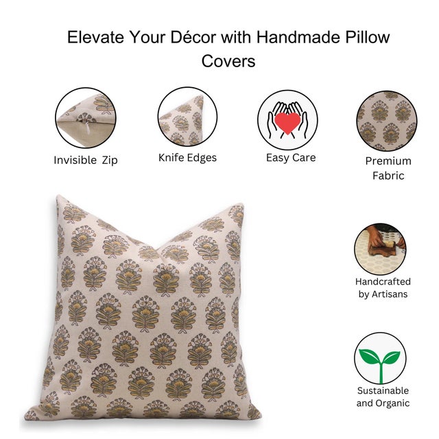 Fabdivine Indian Block Print Cushion Cover 20x20 Inch Duck Canvas-Bheeshma For Sale - Image 4 of 4