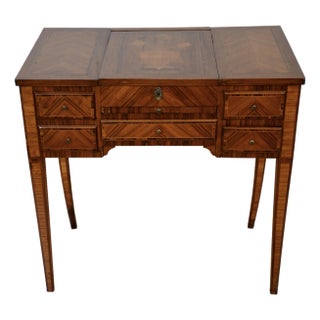 1890 Antique French Louis XVI Satinwood & Walnut Inlaid Makeup Vanity Ladies Desk For Sale