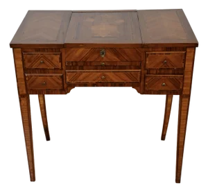 1890 Antique French Louis XVI Satinwood & Walnut Inlaid Makeup Vanity Ladies Desk