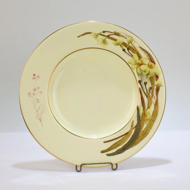 Royal Worcester Set of 8 Antique Worcester Porcelain Cabinet Plates With Raised Enamel Flowers For Sale - Image 4 of 11