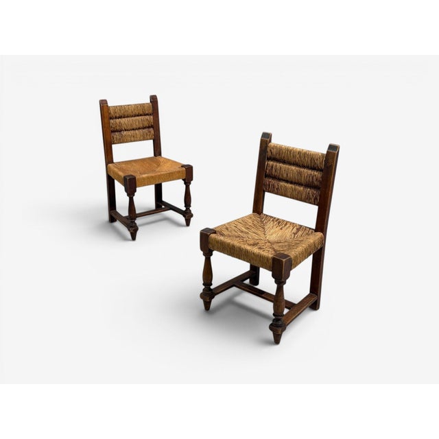 Charles Doudouyt, Six Rustic Dining Chairs, Oak, Rush, France, 1940s For Sale In New York - Image 6 of 16