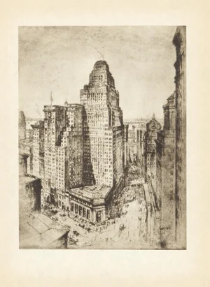 "Towers Above the Street" (Wall Street) 1939 Etching by Anton Schutz