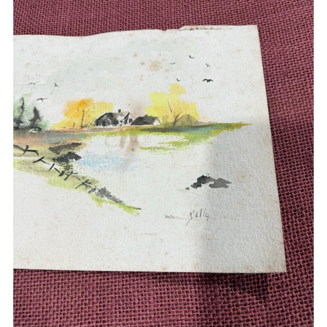 Art Deco Della Watercolor/ Pastel 1950s Loose Signed For Sale - Image 3 of 5