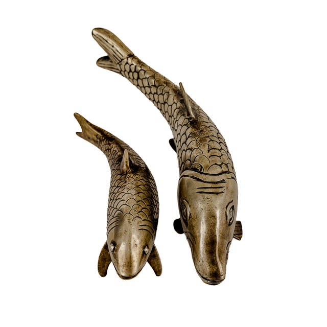 Vintage Mid-Century Modern Brass Koi Fish Figurine Set For Sale - Image 15 of 16