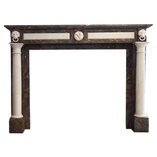 19th Century Empire Marble Fireplace Mantel with Carved Columns and Lion Heads For Sale