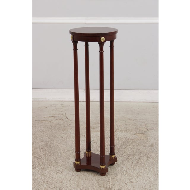 Neoclassical Pair of Baker Mahogany Round Plant Lamp Stands For Sale - Image 3 of 13