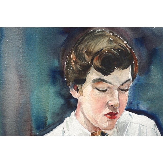 Joseph Yeager Portrait of an Art Student (Unfinished) Impressionist Watercolor Mid-1960s For Sale - Image 4 of 4