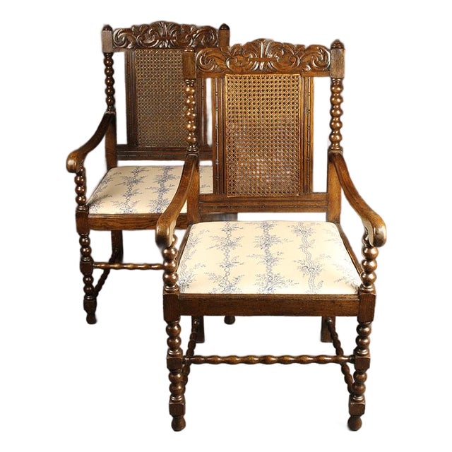 Pair of Antique English Jacobean Style Arm Chairs Circa 1890 For Sale