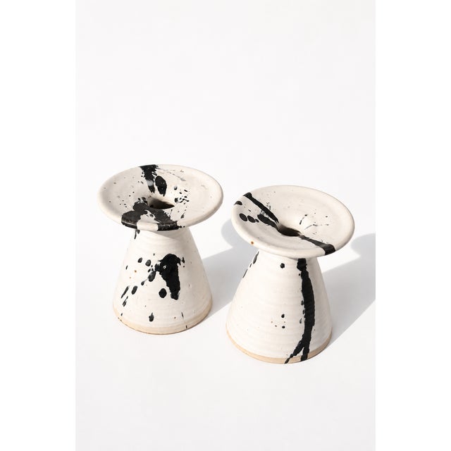 Vintage Danish Splatter Ceramic Candlesticks by Karsten Nielsen, 1980s, Set of 2 For Sale - Image 4 of 10