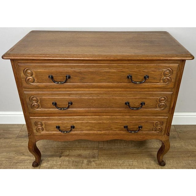 Vintage French Louis Style Oak Chest of 3 Drawers For Sale - Image 15 of 15